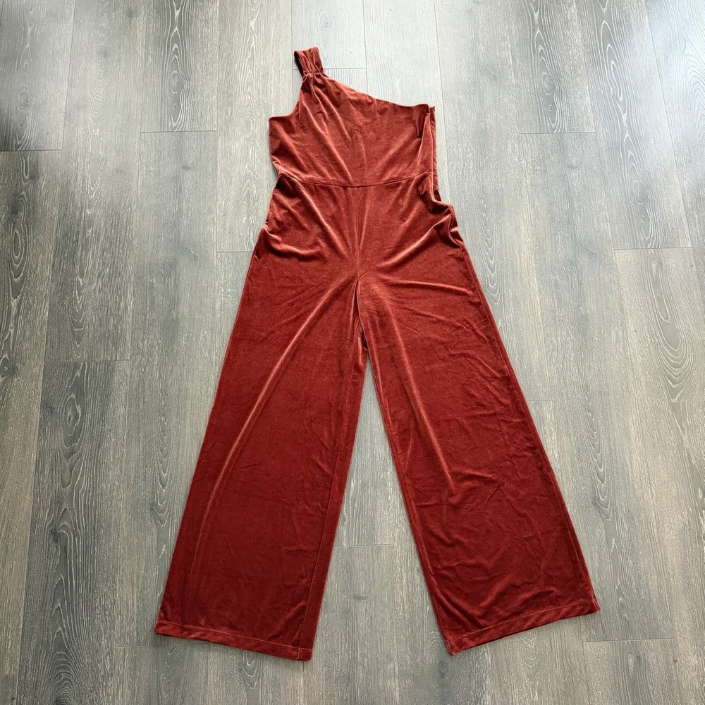 NWT Banana Republic Rust  Velvet One Shoulder Wide Leg‎ Jumpsuit Medium Evening